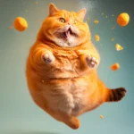 Fat orange cat eating orange cheetos